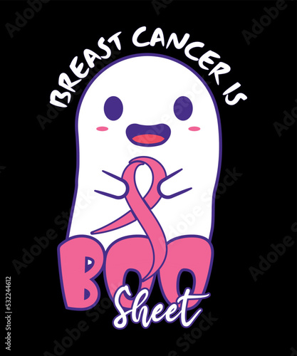 Breast Cancer is a boo Sheet Breast Cancer Awarness Team White and Pink Cancer Ribbon Symbol Motivational Typography Design, Great for Print on Mug, Shirt, Greeting Card etc.