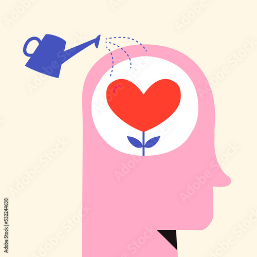 Mental health concept illustration flat color style for psyhology book, medical metaphor, poster, flyer, booklet, social media, advertising. Vector 10 eps