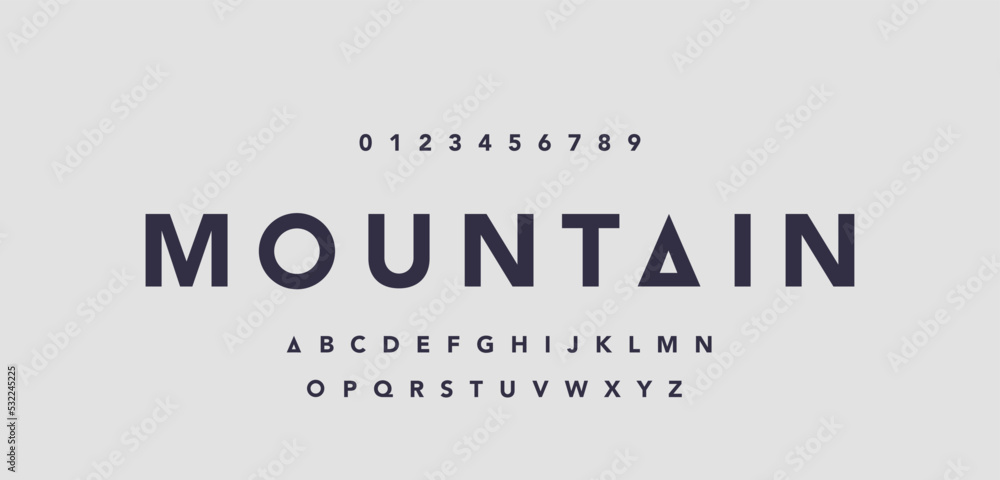Mountain minimal modern alphabet fonts for logo. Typography technology future creative font. vector illustration