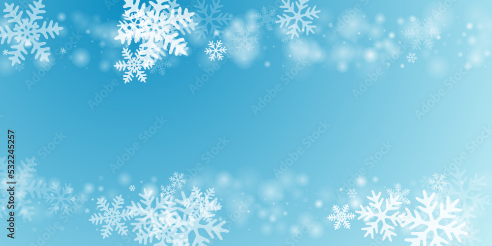 Subtle falling snow flakes backdrop. Snowfall dust freeze particles. Snowfall weather white teal blue pattern. Flat snowflakes february vector. Snow cold season scenery.