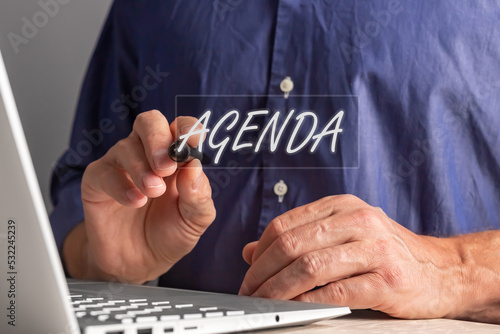 Agenda word. Concept of appointments planning, issues to do, discuss on business meeting online
