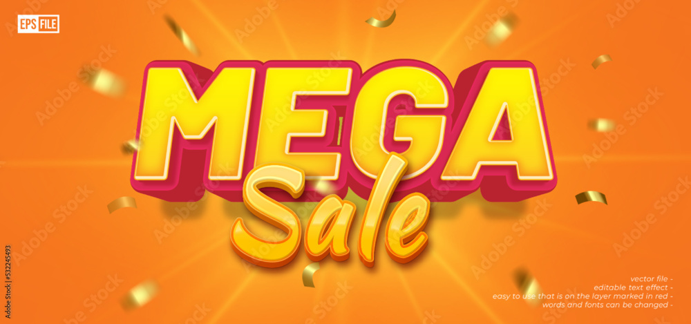 Mega sale special offer background with 3D style editable text effect