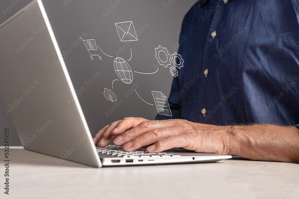 Business technology concept. Using different web services and software for work, shopping online Business technology concept. Using different web services and software for work, shopping online