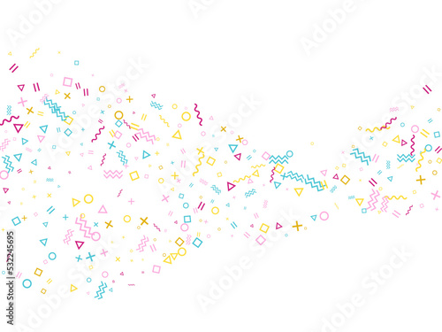 Memphis style geometric confetti background with triangle  circle  square  zigzag and wavy line