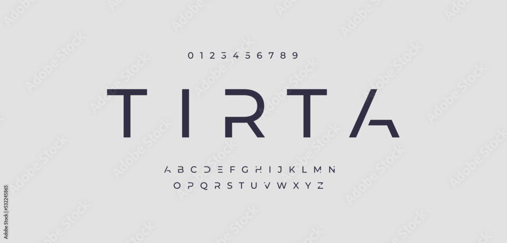 Tirta Abstract minimal modern alphabet fonts for logo. Typography technology electronic digital music future creative font. vector illustration Tirta Abstract minimal modern alphabet fonts for logo. Typography technology electronic digital music future creative font. vector illustration