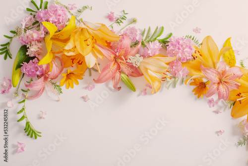 bright summer flowers on white background