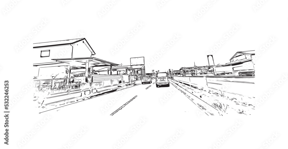 Building view with landmark of Osaka is the
city in Japan. Hand drawn sketch illustration in vector. Building view with landmark of Osaka is the
city in Japan. Hand drawn sketch illustration in vector.