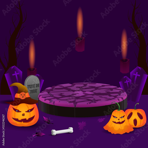 Promo product 3d podium vector illustration Halloween day party