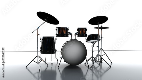 Studio shot of a percussion drum set isolated on white background. 3d rendering.