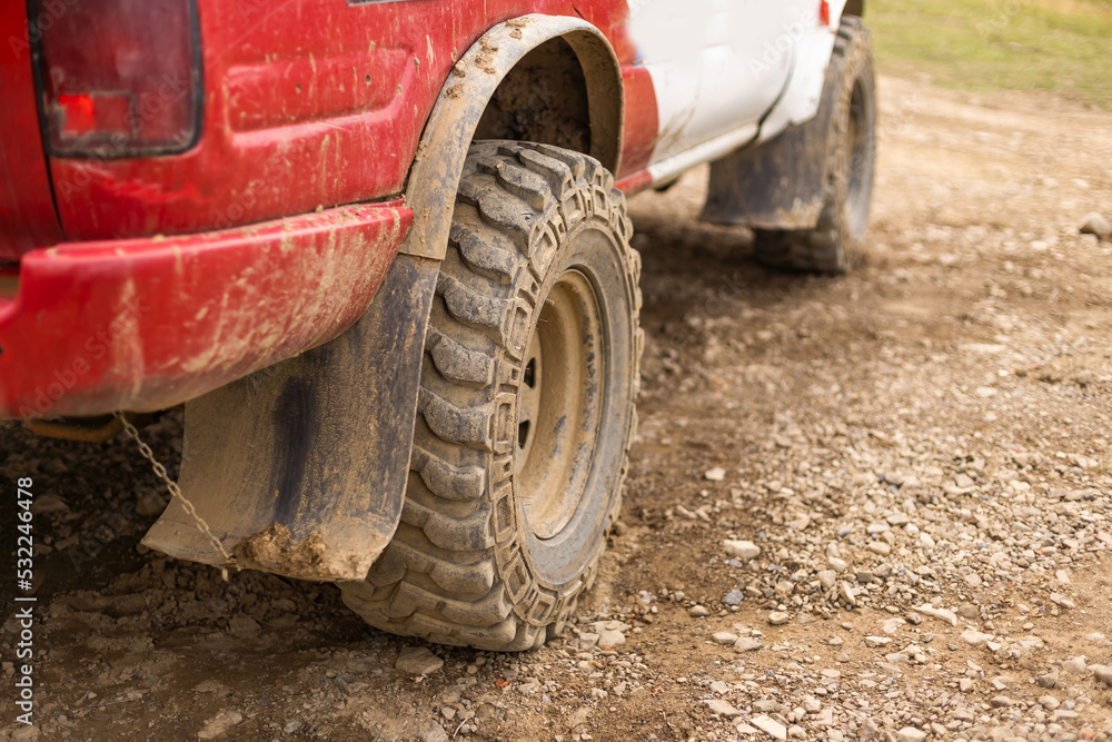 The big dirty SUV wheel. The big dirty car's wheel. The big dirty SUV wheel. The big dirty car's wheel.