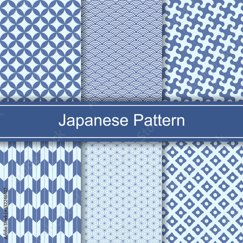 Set Japanese seamless pattern. Vector illustration.