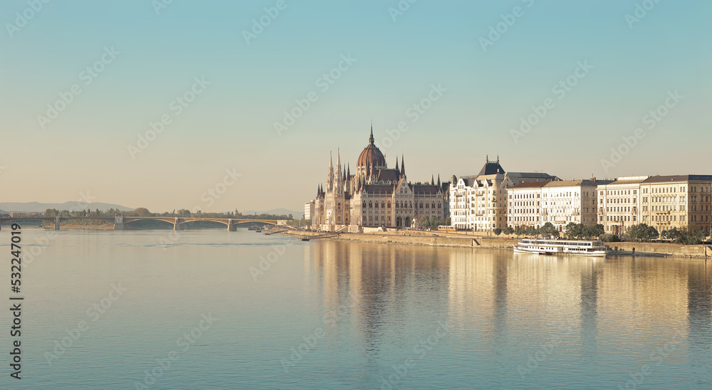 view on budapest, danube and parliament