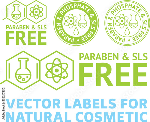 Vector eco labels set for natural cosmetics, paraben and sls free