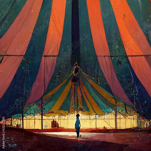 3D rendering of a Show inside the circus tent with the arena stage