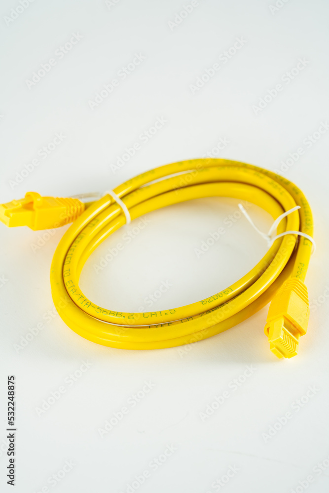 yellow network cable isolated white background yellow network cable isolated white background