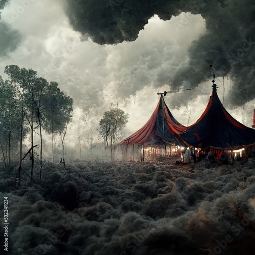 3D rendering of a Circus tent at the funfairs standing side by side in the carnival