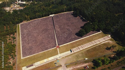 Wallpaper Mural Belzec Death Camp. Former nazi death camp ruins in the middle of green forest. Birdseye view of holocaust memorial museum grounds. Horizontal shot. High quality 4k footage Torontodigital.ca