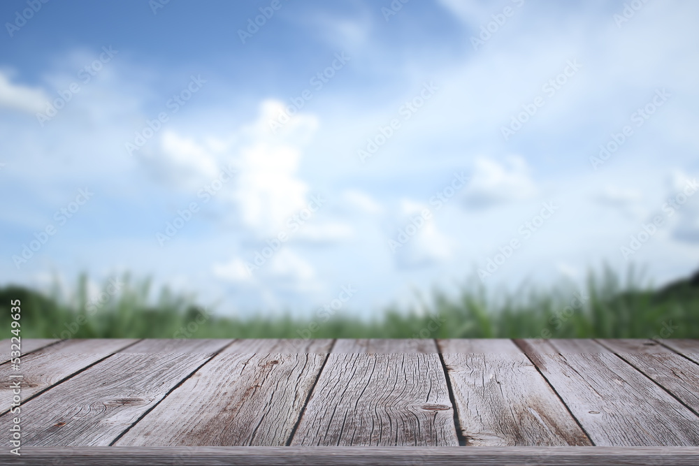 beautiful wooden floor and sky and meadow background beautiful wooden floor and sky and meadow background