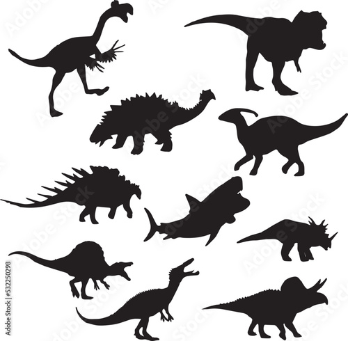 Black dinosaur silhouettes set for kids © Master Design247