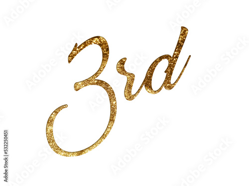 Gold glitter isolated hand writing word third on transparent background