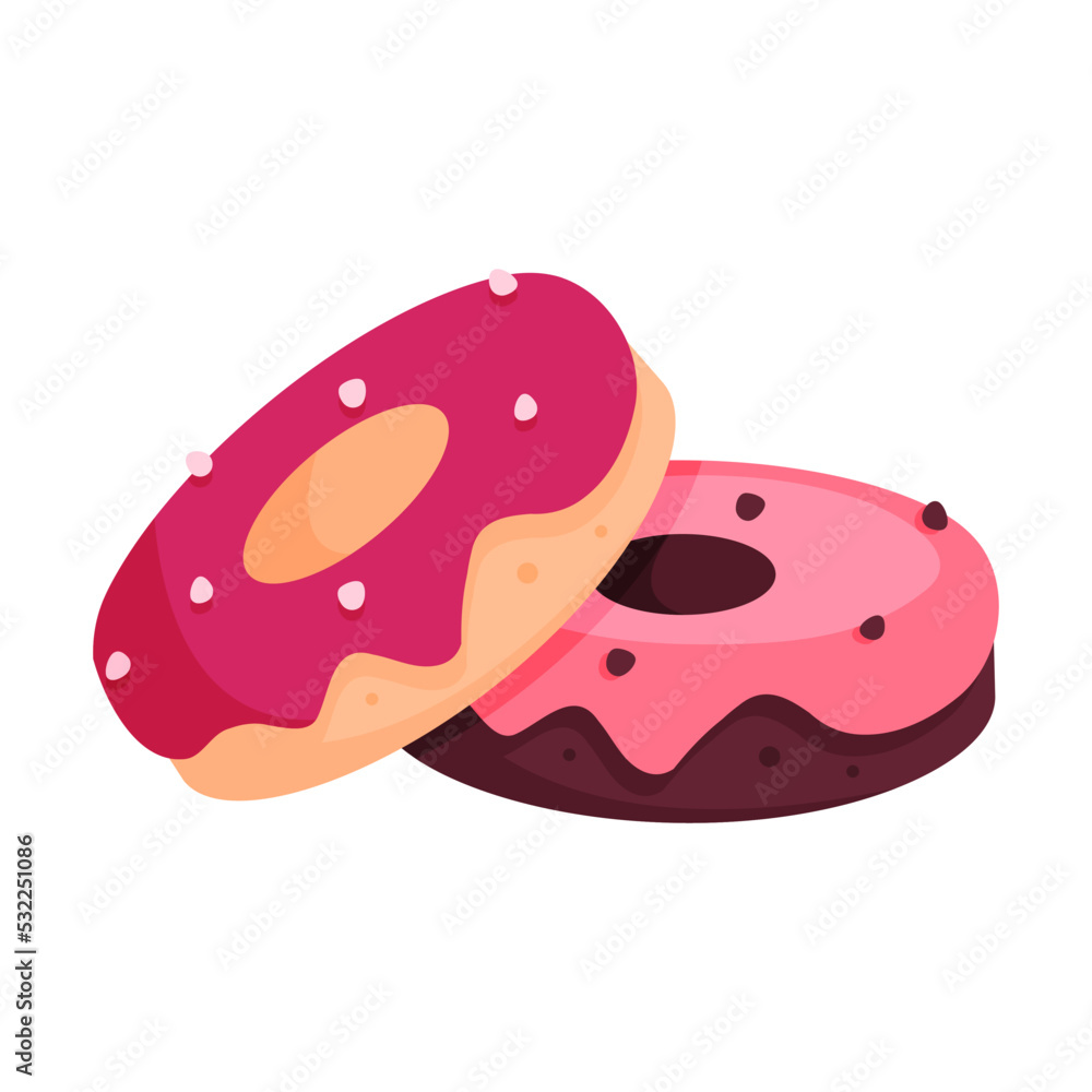 delicious donuts with pink icing. chocolate and vanilla cake. flat illustration isolated on white background delicious donuts with pink icing. chocolate and vanilla cake. flat illustration isolated on white background