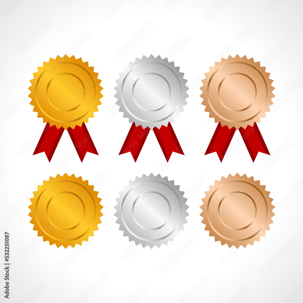 Award golden silver and bronze blank medals with ribbon realistic illustration Award golden silver and bronze blank medals with ribbon realistic illustration
