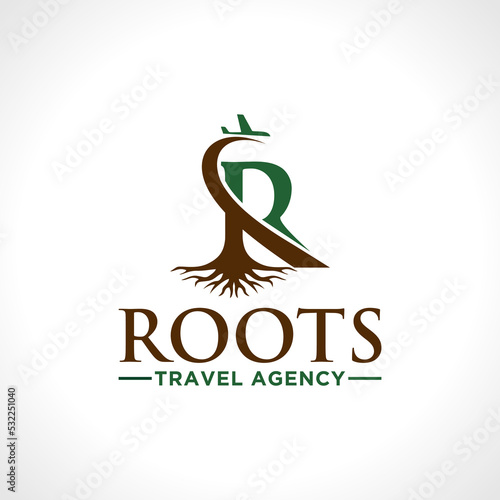 Letter R root travel logo design template