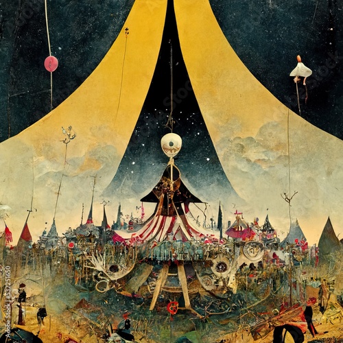 3D rendering of a funfairs full of a colorful tent inside the festival