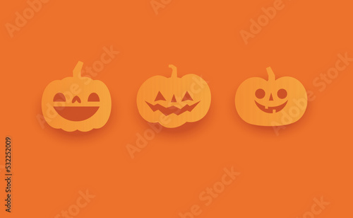 Set of Halloween carved pumpkins. Flat style, vector cute spooky design.