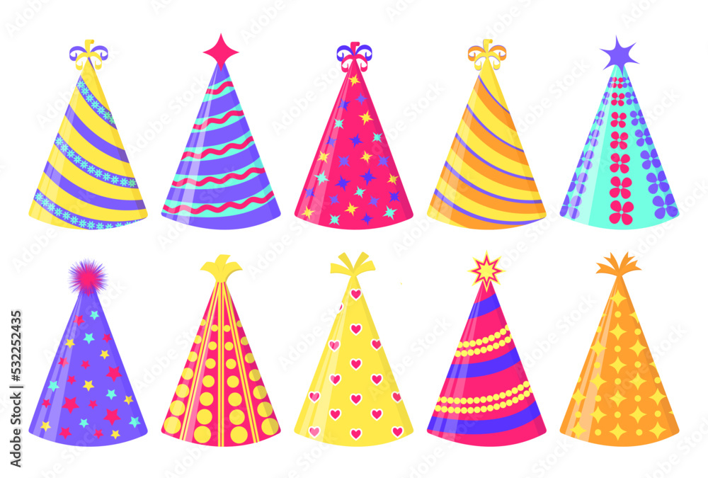 Party hat set isolated on a white. Vector illustration Party hat set isolated on a white. Vector illustration