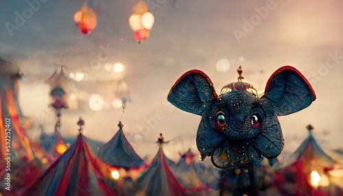 3D rendering of a Animal doing a circus perform inside the circus tent