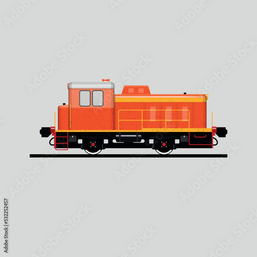 Industrial shunting locomotive. Side view. Vector illustration. Vector illustration