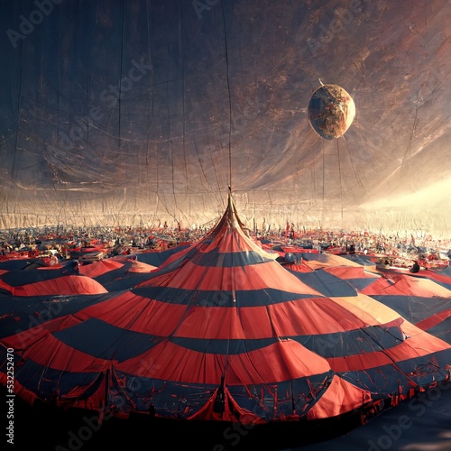 3D rendering of a funfairs full of a colorful tent inside the festival