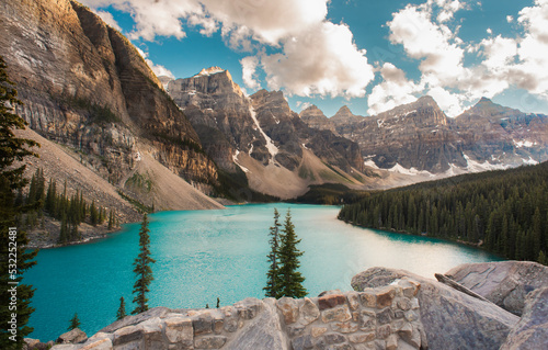 Beautiful Moraine Lake with Rocky Mountains in Banff, Alberta, Canada.