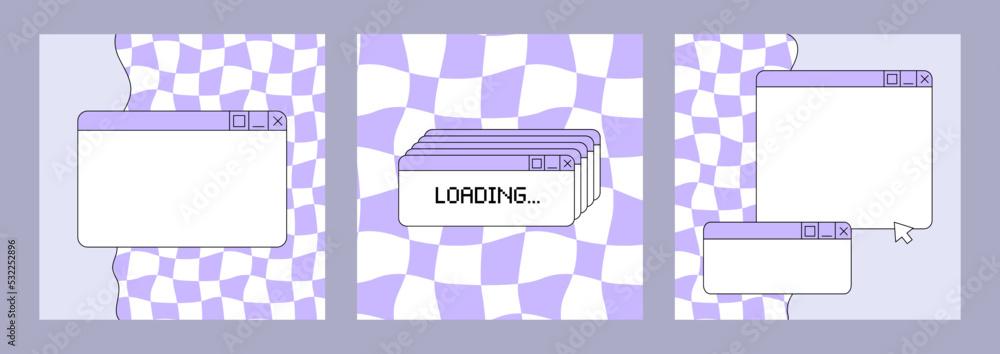 Set of social media post templates in retrowave aesthetic. Vector ...