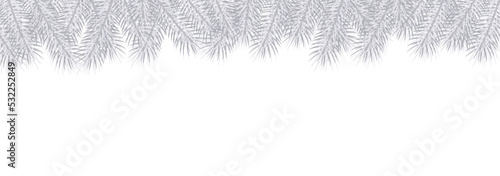 Frame of silver fir branches on a white background with copy space. Flat vector illustration