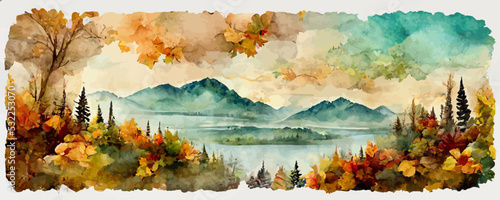 watercolor art background with mountains and hills