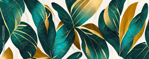 luxury abstract art background with tropical leaves