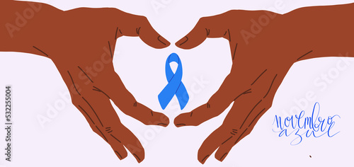 Novembro Azul translation from portuguese November Azure, Brazil campaign for men health issues awareness. Vector calligraphy and ribbon web banner