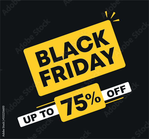 75% off. Sale of offers and special prices. Advertisement for purchases. Black friday campaign. Retail, store. Vector illustration