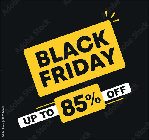 85% off. Sale of offers and special prices. Advertisement for purchases. Black friday campaign. Retail, store. Vector illustration