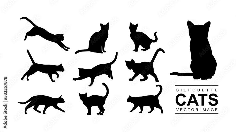 vector set of isolated cat silhouette