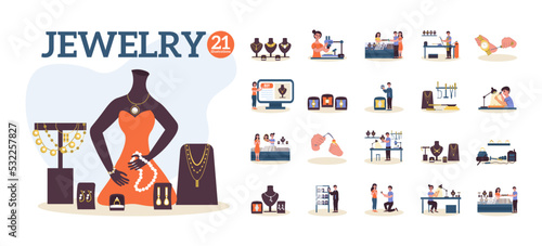 Flat Jewelry Store Composition Icon Set