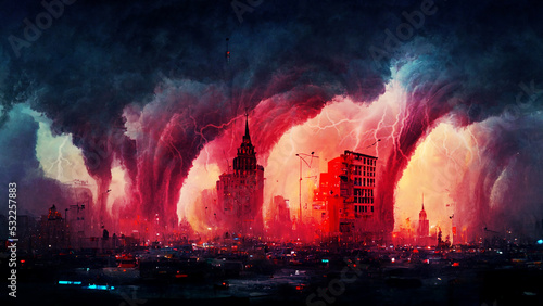 Storm hits the city. Digital art style, Illustration