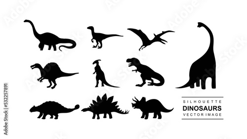 vector set of isolated dinosaur silhouette