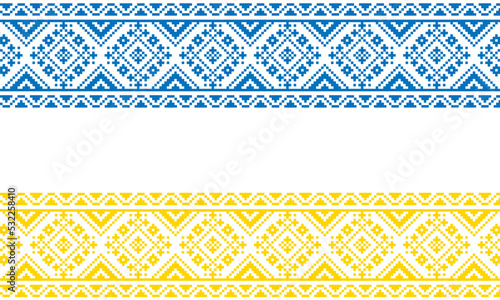 Ukrainian ornament elements embroidery for Knitting. Geometric picture. Pixels embroidered