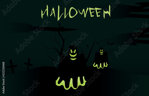 Halloween Spooky Nighttime Scene Horizontal Background 