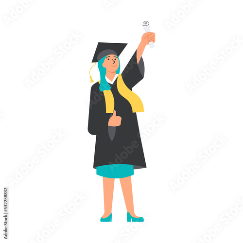 Graduated woman in academic dress and square cap