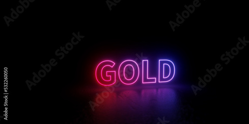 Gold wordmark word text 3d rendered outline neon style illustration isolated on black background