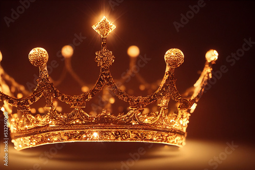 Fototapeta Beautiful queen or king gold crown on dark background